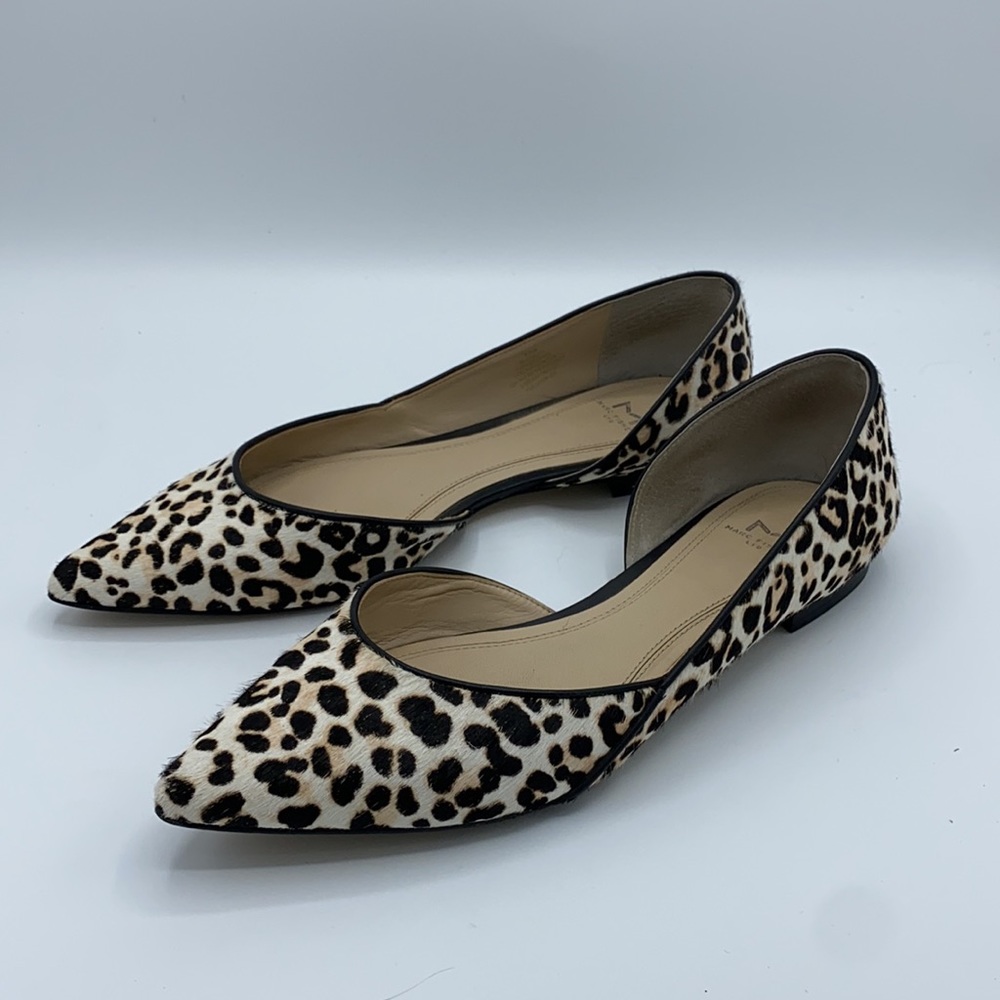Marc Fisher Leopard Print Pointed Toe Flats - Black and Tan
